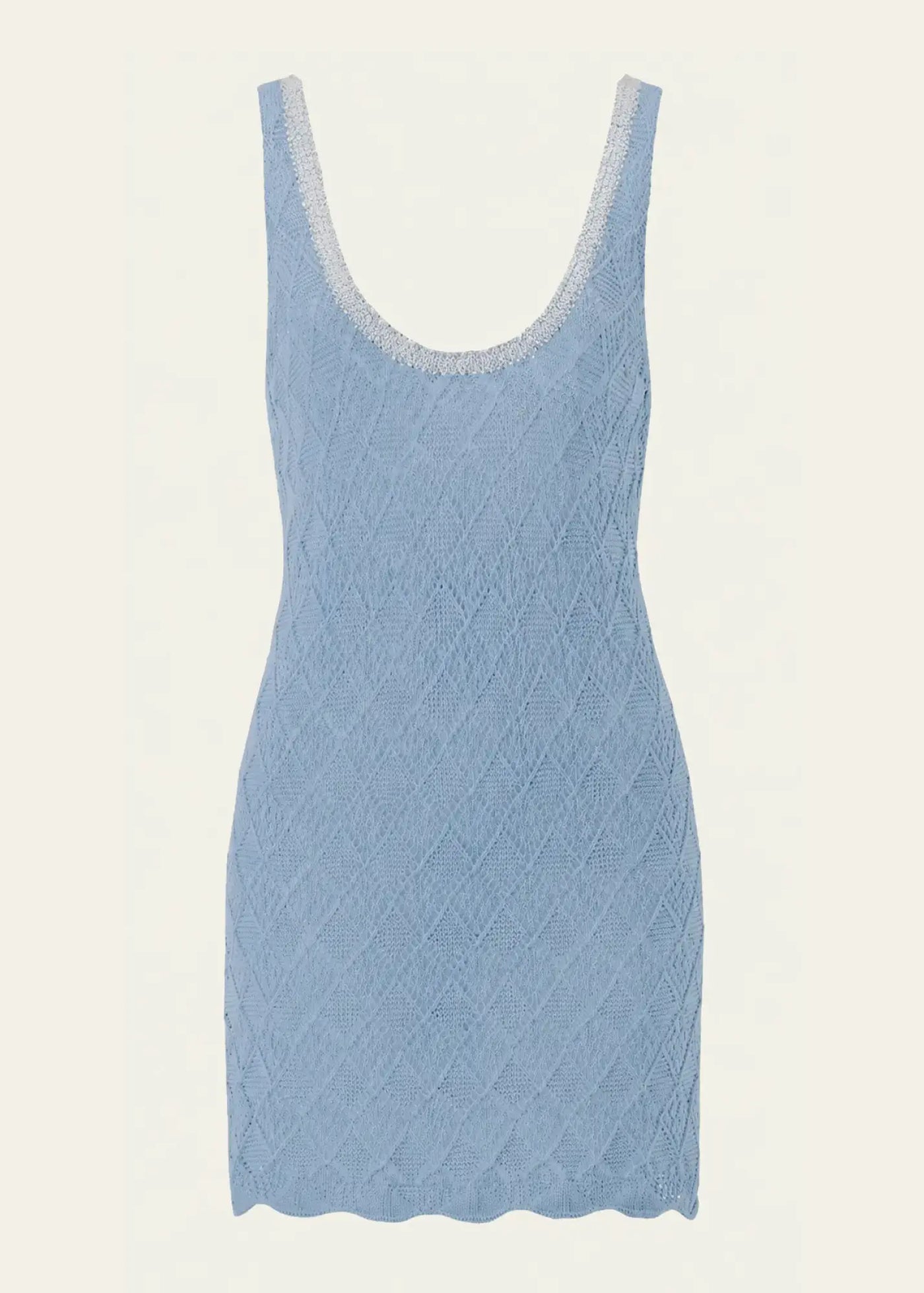 Luxury designer knit dress by Ondara crafted from premium cotton with an intricate geometric openwork knit, exquisite hand embroidery and a refined sleeveless silhouette.