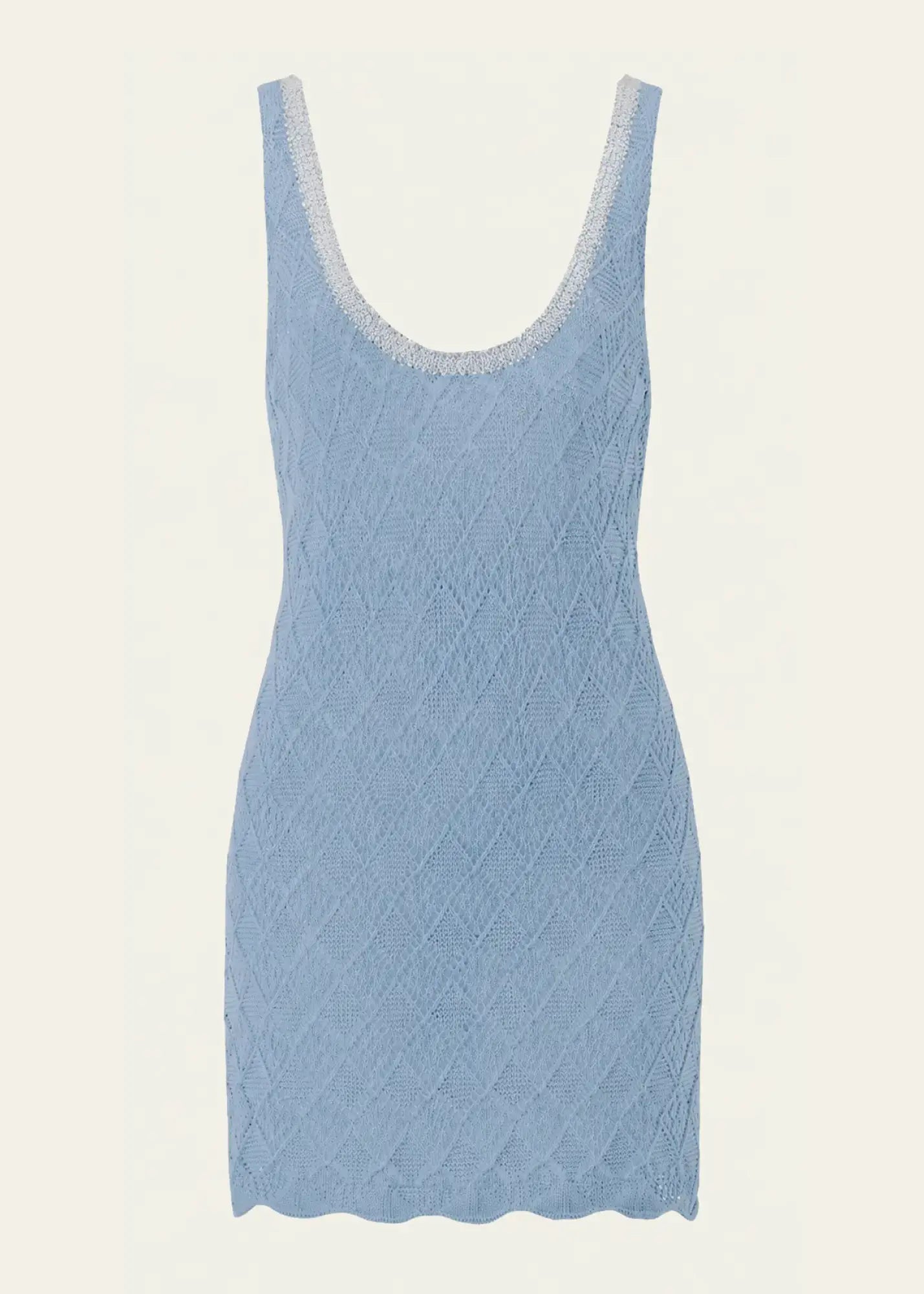 Luxury designer knit dress by Ondara crafted from premium cotton with an intricate geometric openwork knit, exquisite hand embroidery and a refined sleeveless silhouette.