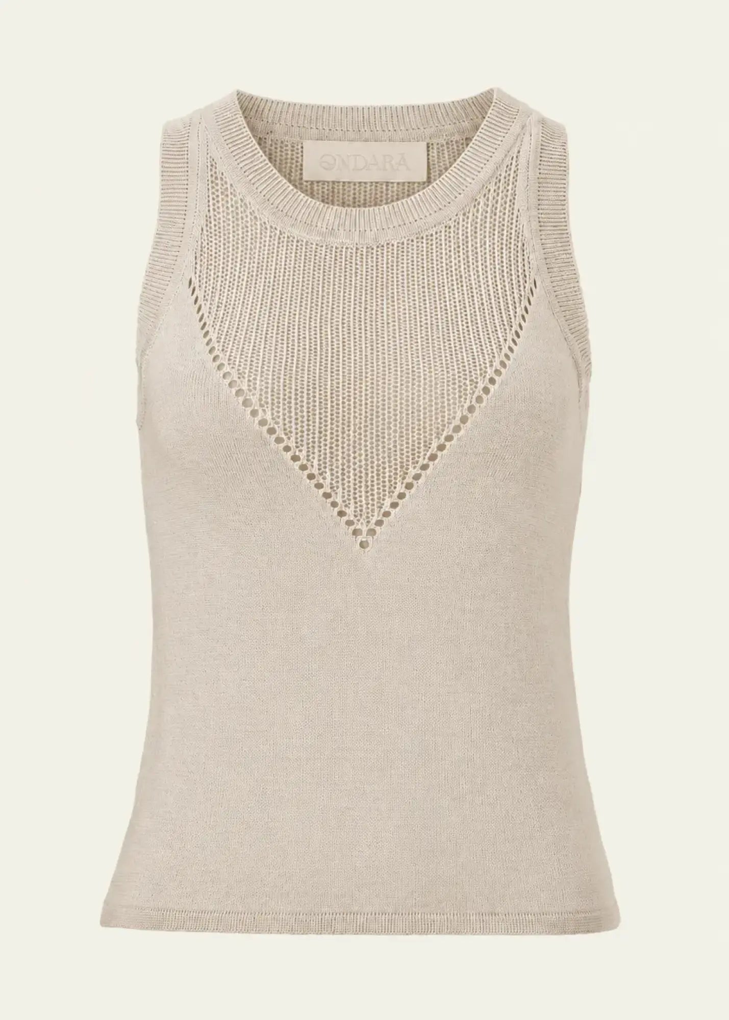Luxury knitwear women by Ondara featuring a premium cotton knit tank top with elegant geometric openwork knit and timeless craftsmanship.