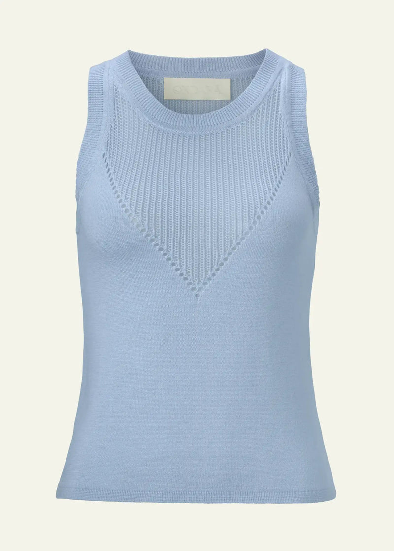 Luxury knitwear women by Ondara featuring a premium cotton knit tank top with refined openwork detailing and exceptional craftsmanship.