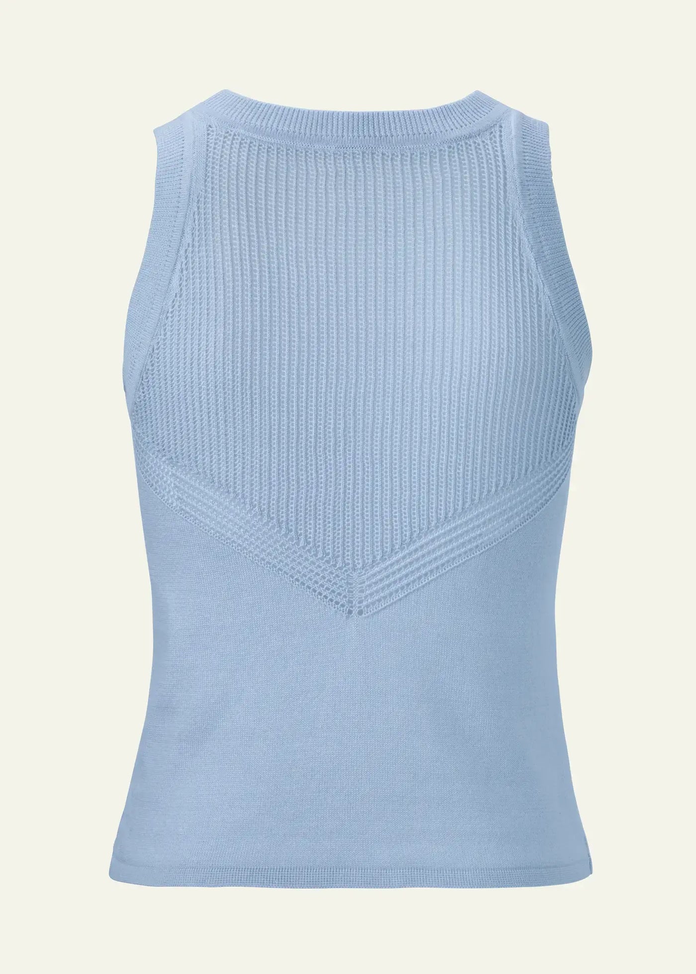 Luxury knitwear women by Ondara featuring a premium cotton knit tank top with elegant geometric openwork knit and timeless craftsmanship.